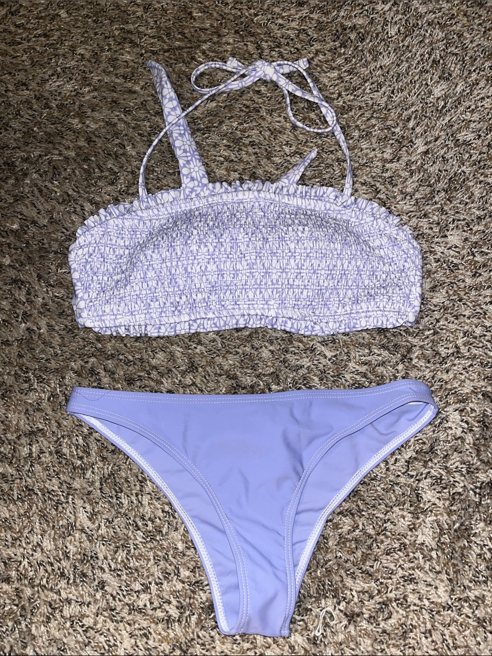 Lilac Two-Piece Bikini Set - Smocked Bandeau Top & Cheeky Bottoms